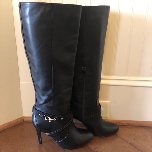 Coach Milly Tall Black Leather Boot with Zipper - Picture 1 of 8